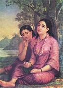 Raja Ravi Varma Shakuntala writes to Dushyanta. Germany oil painting artist
